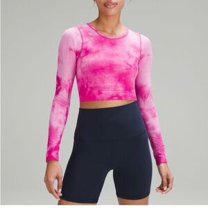 Lululemon Ebb to Street Pink Tie-Dye Long Sleeve Crop Top
